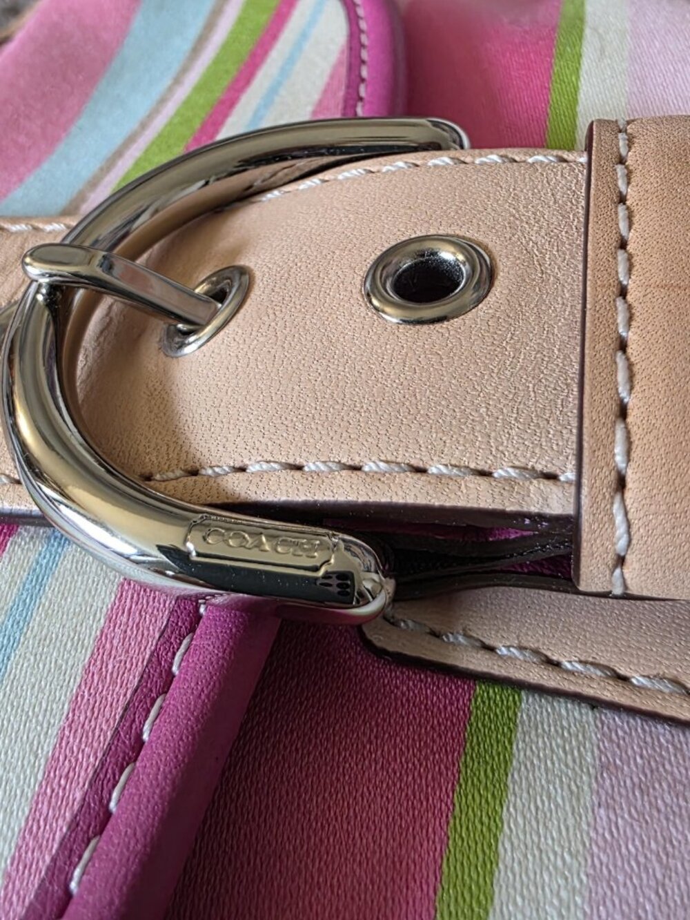 Coach Hampton Soho Stripe Tote 1888 Pink Multi Vachetta Leather Satchel Bag - Picture 8 of 16